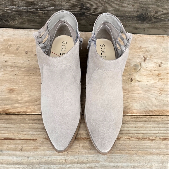 Sole Society Nianya Taupe Suede, Boho Western Knot, Stacked Heel Bootie 7.5M - Picture 7 of 16